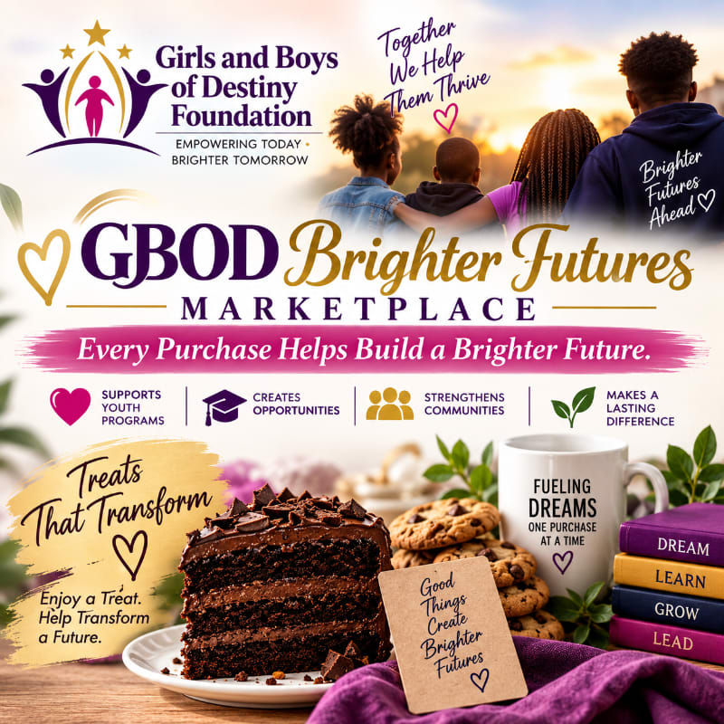 A decadent chocolate cake and cookies sit on a purple cloth in the foreground, while three children look towards a sunset in the background.