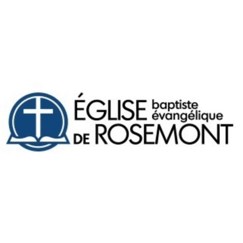 A blue circle with a white cross and open book is on the left, with the words "ÉGLISE BAPTISTE ÉVANGÉLIQUE DE ROSEMONT" in black text to the right, all on a white background.