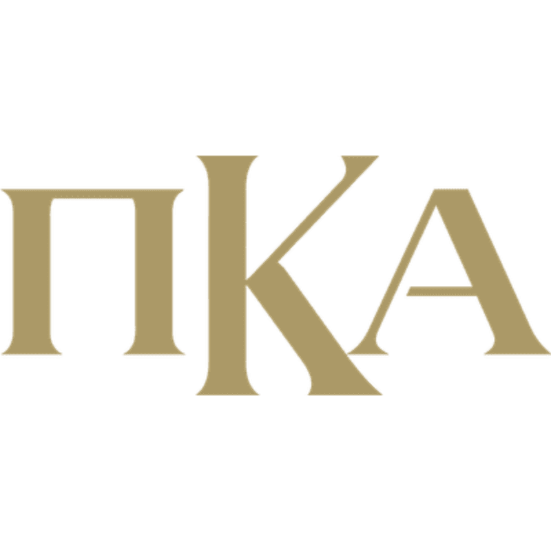 Golden Greek letters Pi, Kappa, and Alpha are displayed against a plain white background.