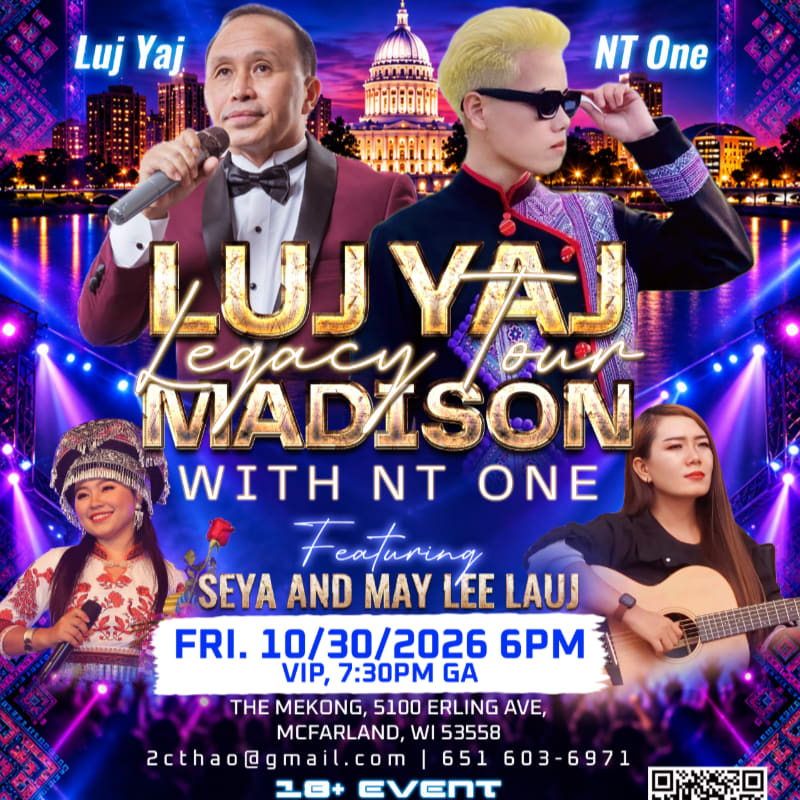 Two male performers in suits are featured prominently in the foreground, with two female performers and event details below, all set against a backdrop of a city skyline at night with illuminated stage lights.