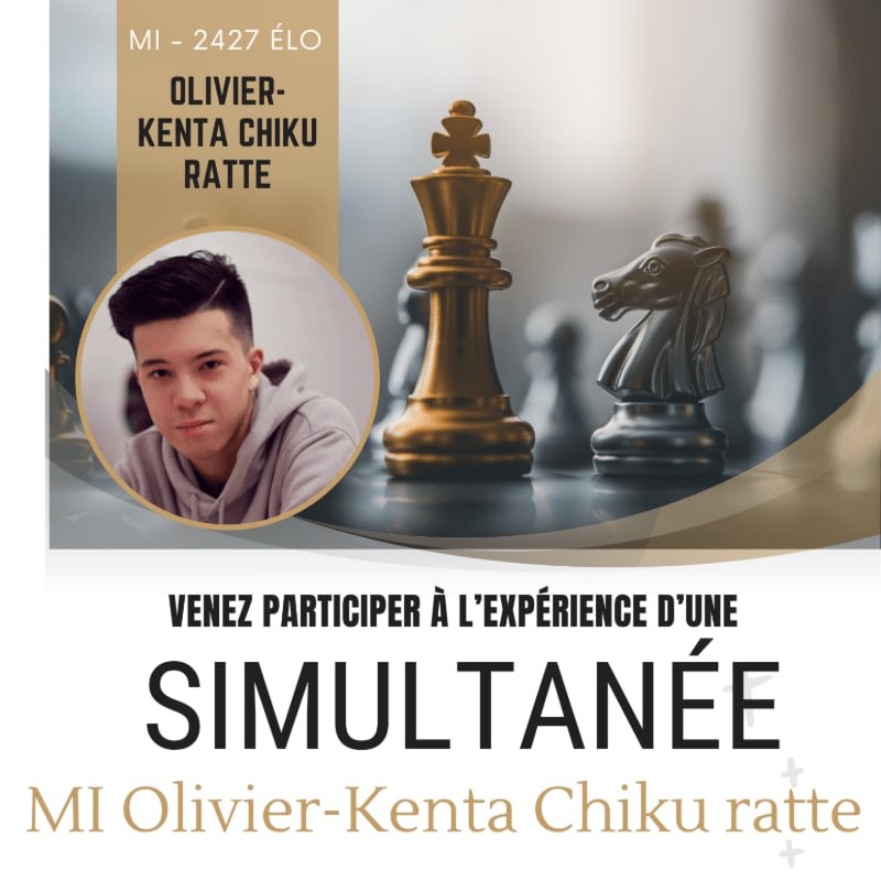 A portrait of a young man is superimposed on a blurred background of a chess game with a king and knight in focus.