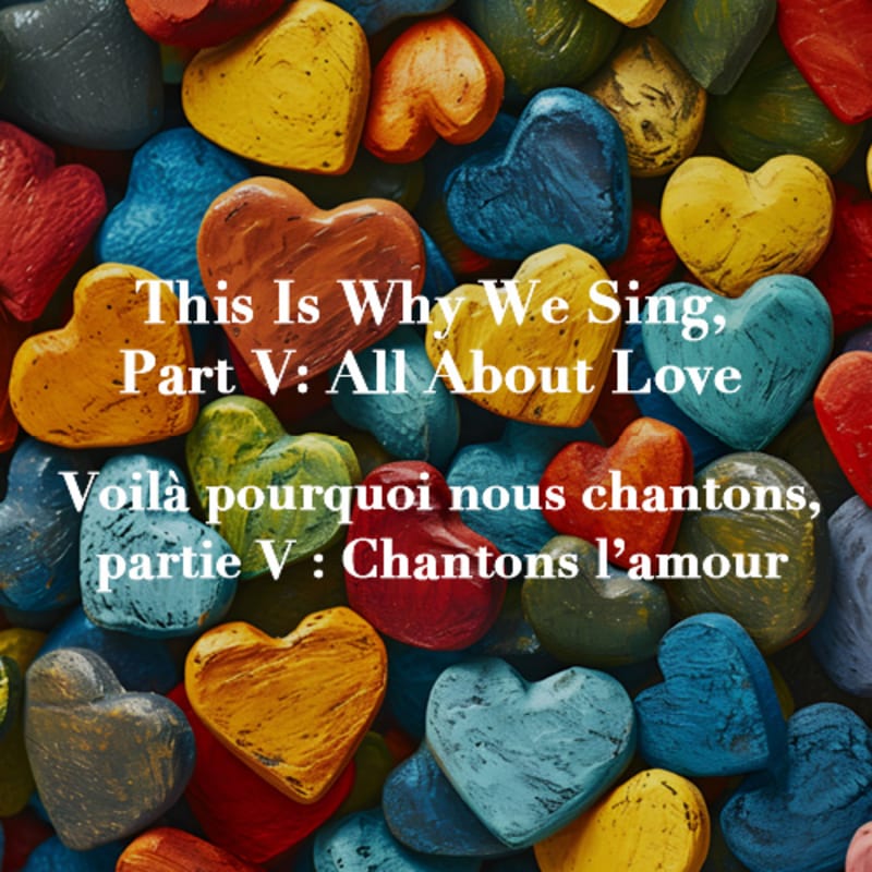 Colorful heart-shaped candies fill the foreground, with text overlaying them in the background.
