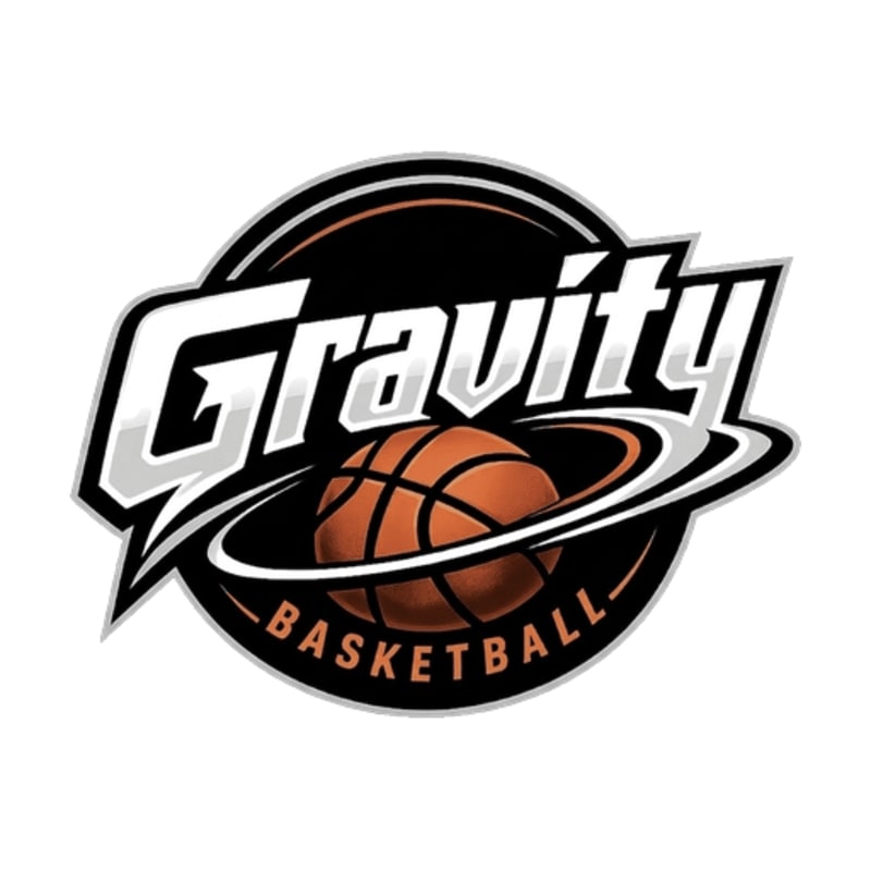 A basketball with the word "Gravity" above it is encircled by a black and white ring, with "Basketball" written below.