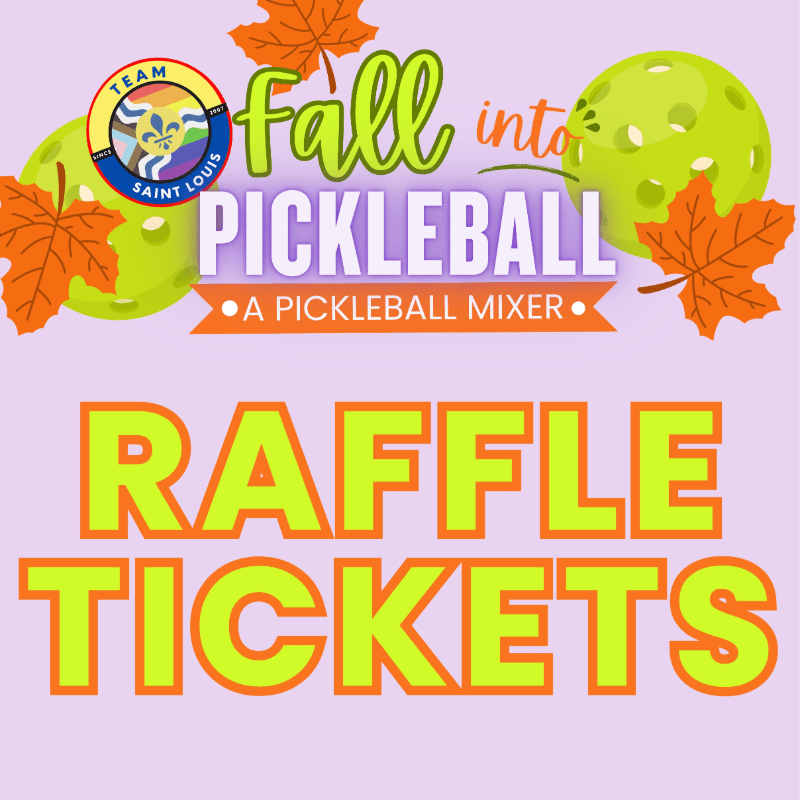 Two lime green pickleballs and autumn leaves are in the foreground, while the background features text advertising a "Fall into Pickleball" mixer and "Raffle Tickets."