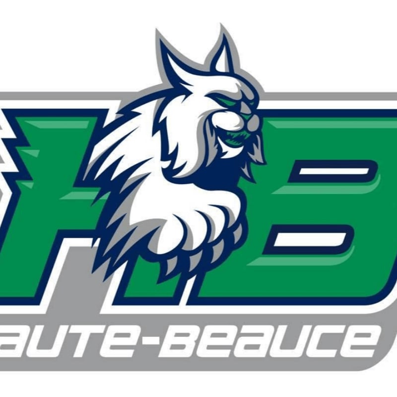 A stylized white lynx head is positioned in the foreground over a green and blue "HB" logo and the text "Haute-Beauce" against a white background.