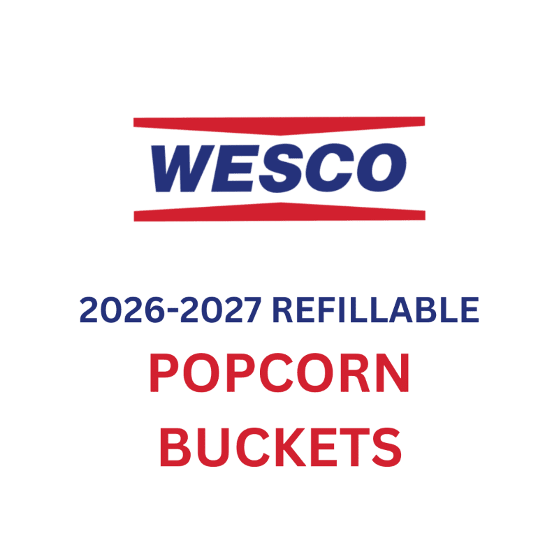 The WESCO logo and text reading "2026-2027 REFILLABLE POPCORN BUCKETS" are centered against a plain white background.