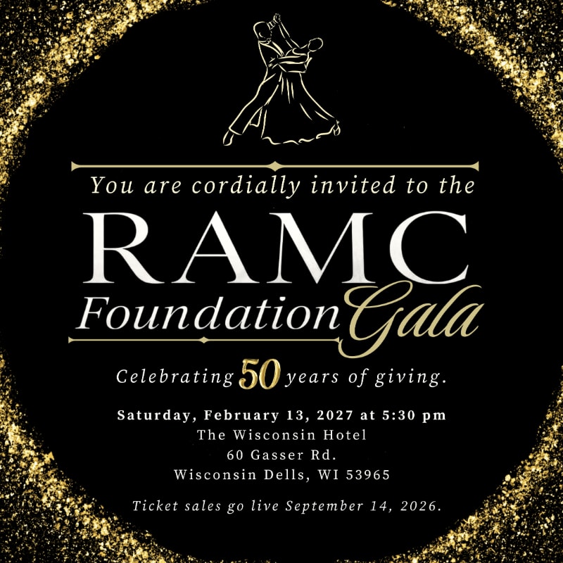 White and gold invitation text and a dancing couple illustration are centered against a black background framed by shimmering gold glitter.