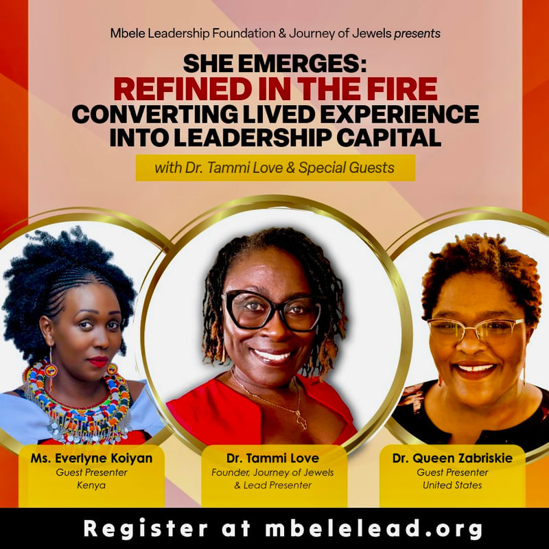 Three women's portraits are featured in gold-rimmed circles in the foreground against a red and orange gradient background with event text.