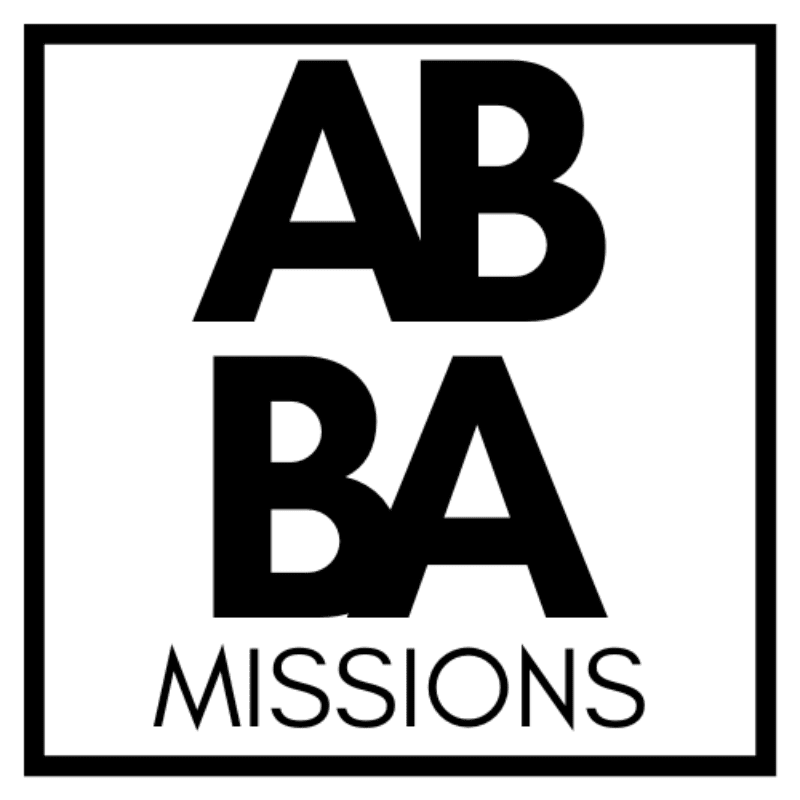 Black text reading "AB BA MISSIONS" is centered within a black square border on a white background.