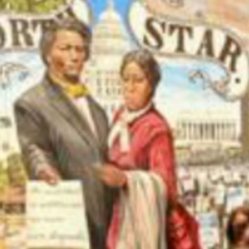 A man and woman stand in the foreground before a background featuring the U.S. Capitol building and the words "NORTH STAR."
