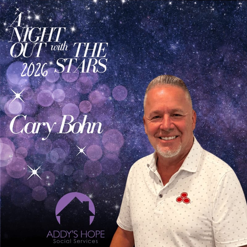 A smiling man in a white polo shirt stands in the foreground against a starry, purple-hued cosmic background featuring event text and a logo.
