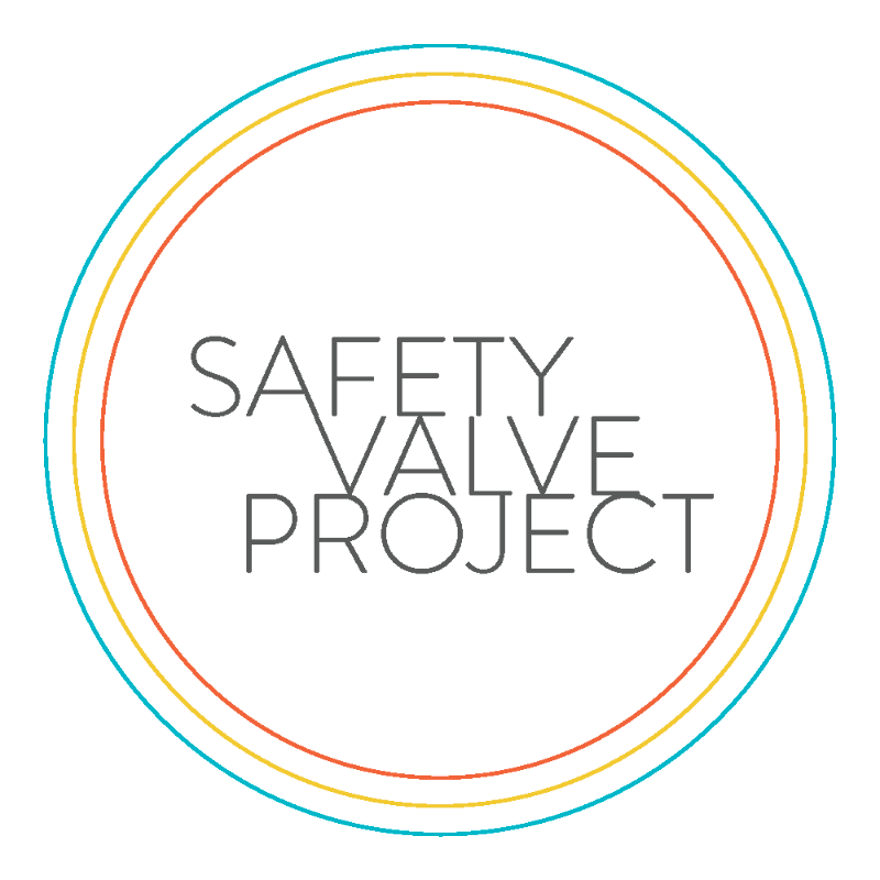 The words "SAFETY VALVE PROJECT" are centered in grey text within three concentric colored circles of blue, yellow, and orange against a plain white background.