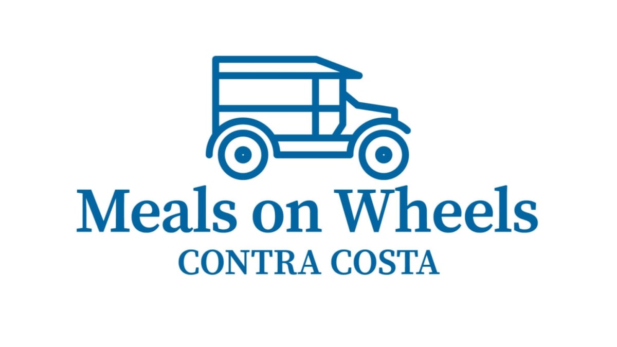 A blue logo featuring a vintage delivery truck and the text "Meals on Wheels CONTRA COSTA" is centered against a plain white background.