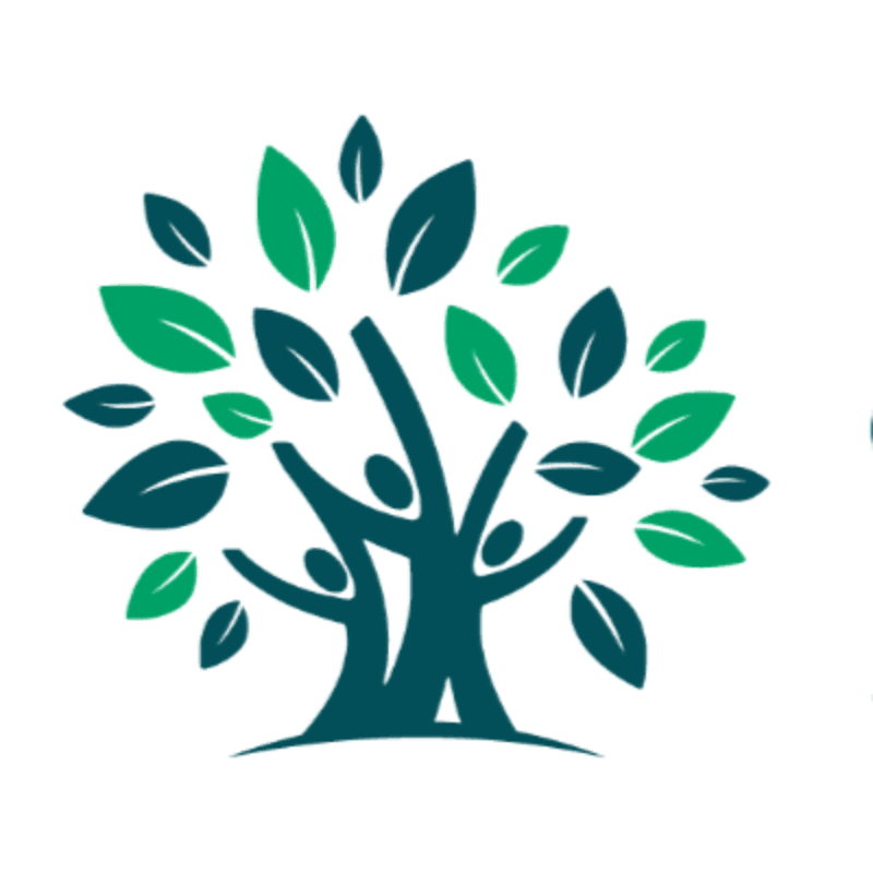 A stylized tree with human-like figures forming its trunk and branches, set against a plain white background.