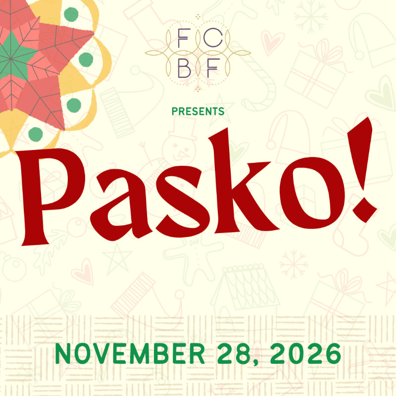 The word "Pasko!" in large red letters and the date "NOVEMBER 28, 2026" in green are set against a light beige background featuring faint holiday doodles and a colorful star ornament in the upper left.