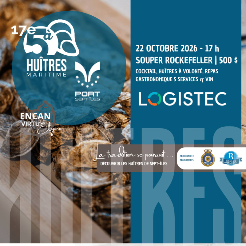 A promotional poster features a close-up of fresh oysters in the foreground and a blue informational panel with event details in the background.