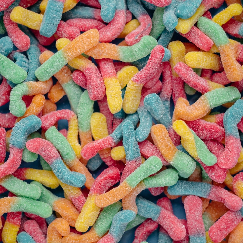 pink yellow and blue candies