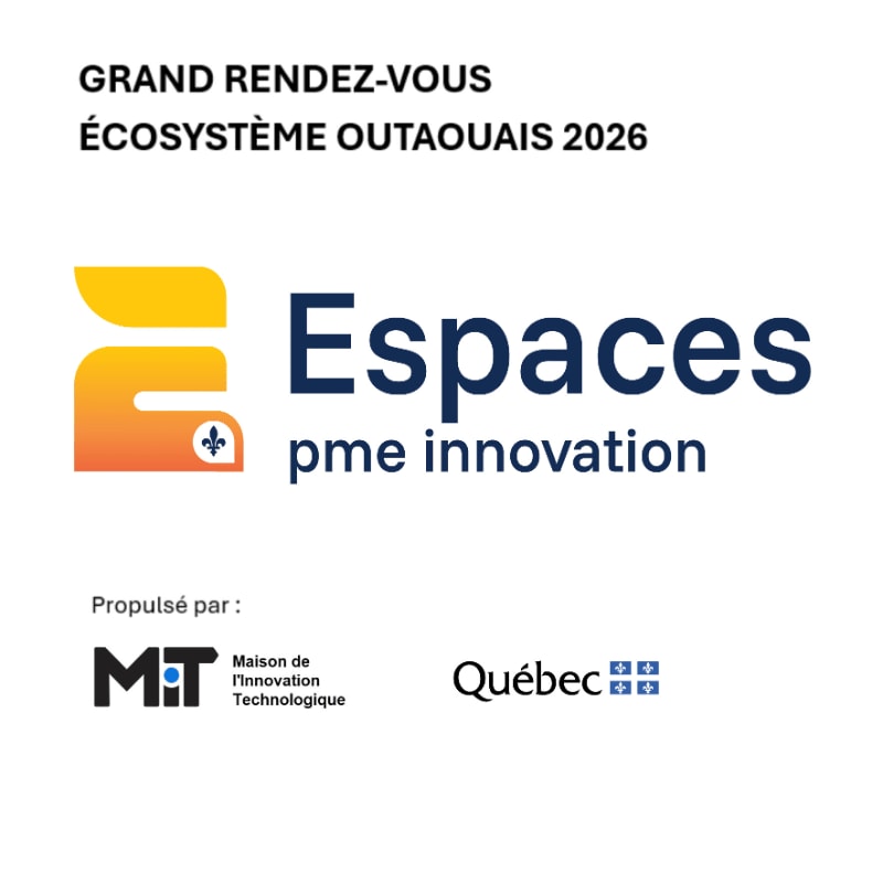 Text and logos for "Espaces pme innovation" and "Québec" are displayed in the foreground against a plain white background.
