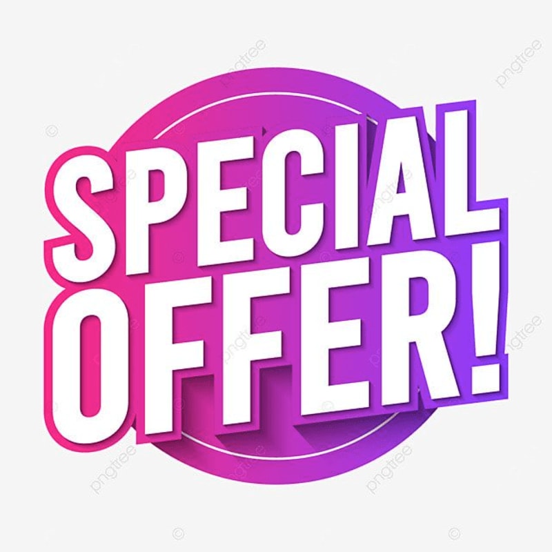 Bold white text reading "SPECIAL OFFER!" sits atop a purple and pink circular gradient background.