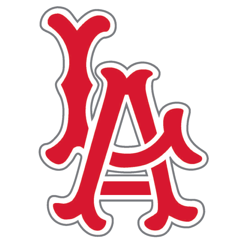 Red stylized letters "LA" with a gray outline are centered on a white background.