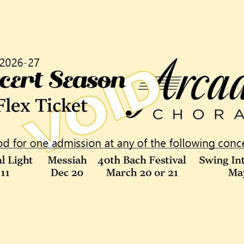 A large, translucent "VOID" watermark overlays a concert season flex ticket against a plain pale yellow background.
