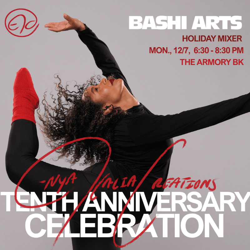 A dancer in black attire and red socks poses dynamically in the foreground against a plain grey background featuring event text.