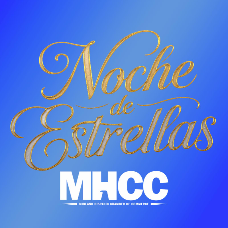 Gold cursive text reading "Noche de Estrellas" and a white "MHCC" logo sit against a blue gradient background.