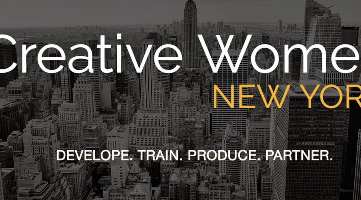 White and yellow text overlays a black-and-white aerial view of the New York City skyline.