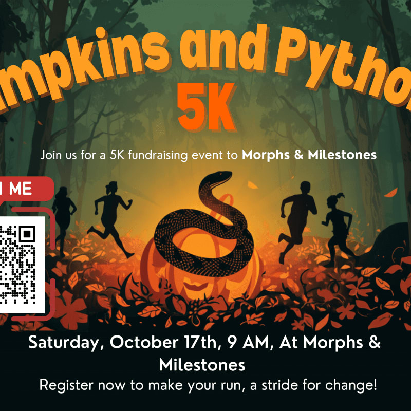 A snake coiled around a pumpkin and silhouettes of runners occupy the foreground, set against a misty forest background with event text.