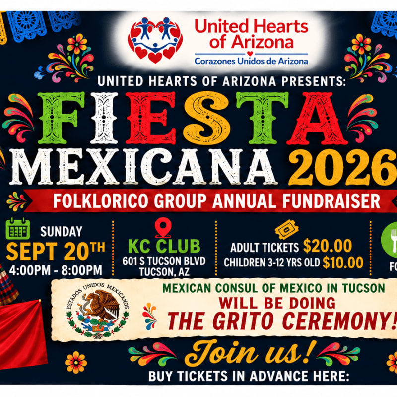 A colorful event flyer for "Fiesta Mexicana 2026" features bold text and Mexican-themed decorations in the foreground against a dark blue background.