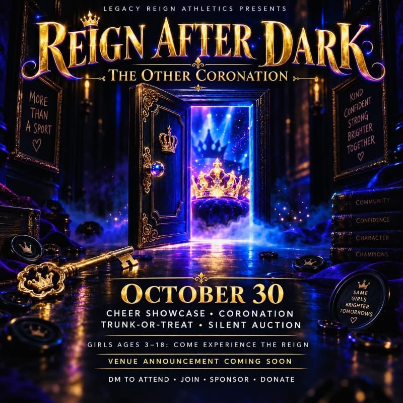 A golden key lies in the foreground of a mystical room where an open door reveals a glowing purple portal and a crown in the background.