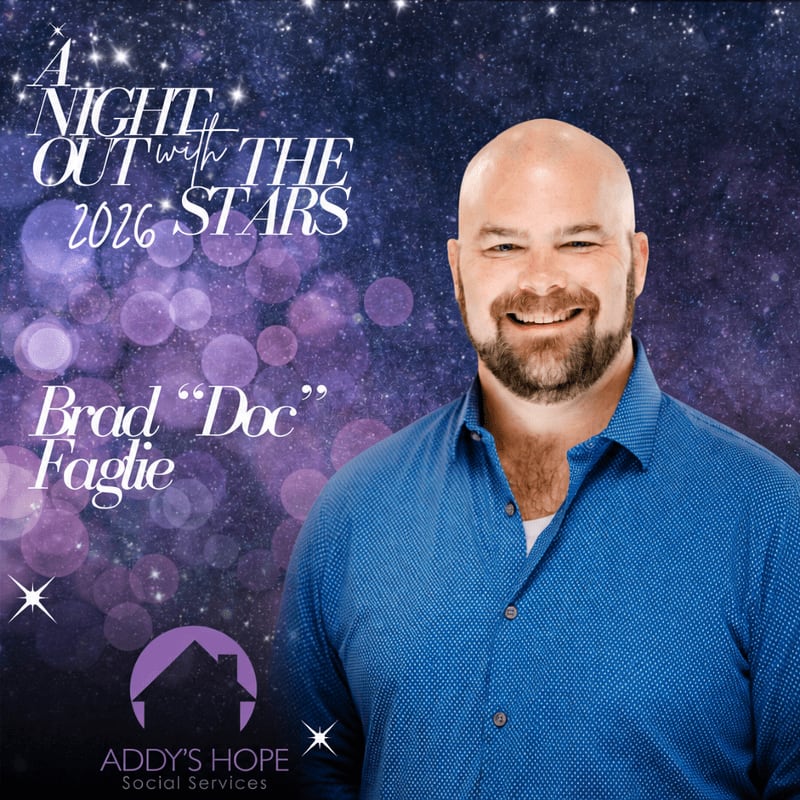 A smiling bald man in a blue button-down shirt stands in the foreground against a sparkling purple and blue galactic background with event text.