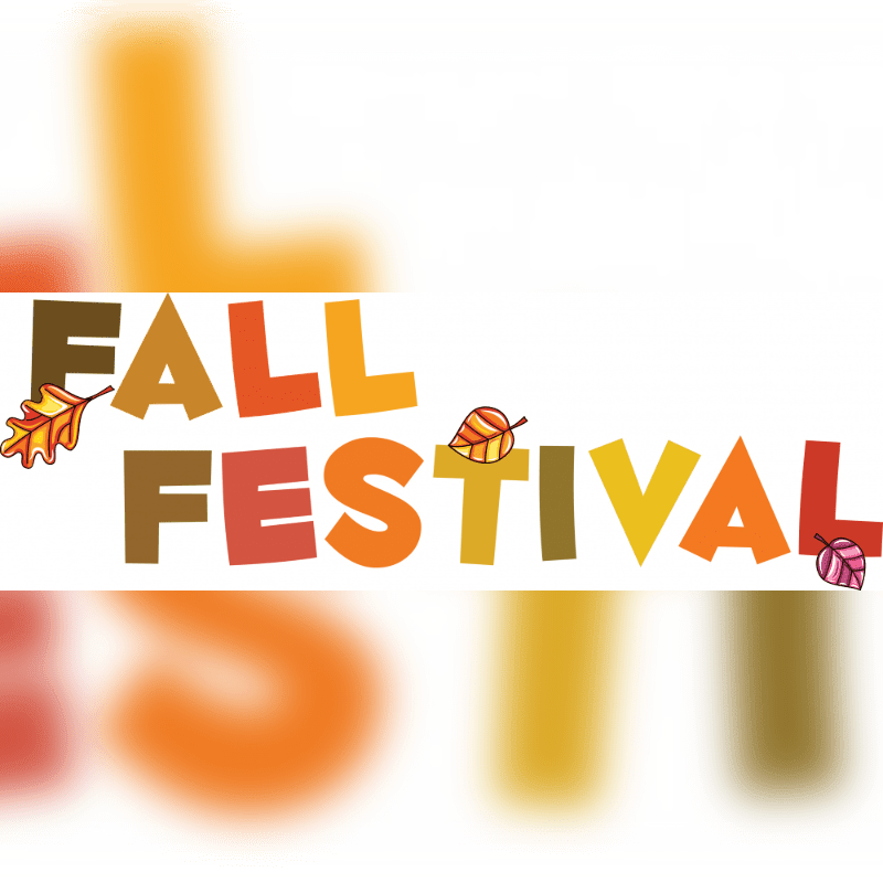 Colorful "FALL FESTIVAL" text and autumn leaves are set against a blurred, warm-toned background.