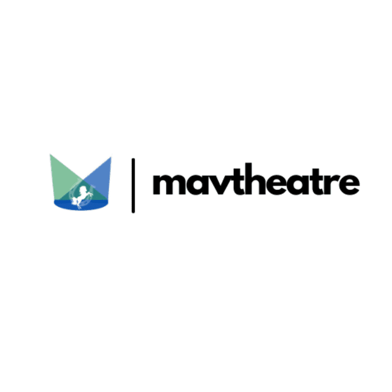 A stylized logo with a spotlight illuminating a figure on the left, and the text "mavtheatre" on the right, against a white background.