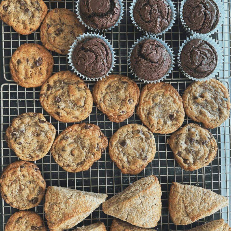 Freshly baked cookies, muffins, and scones