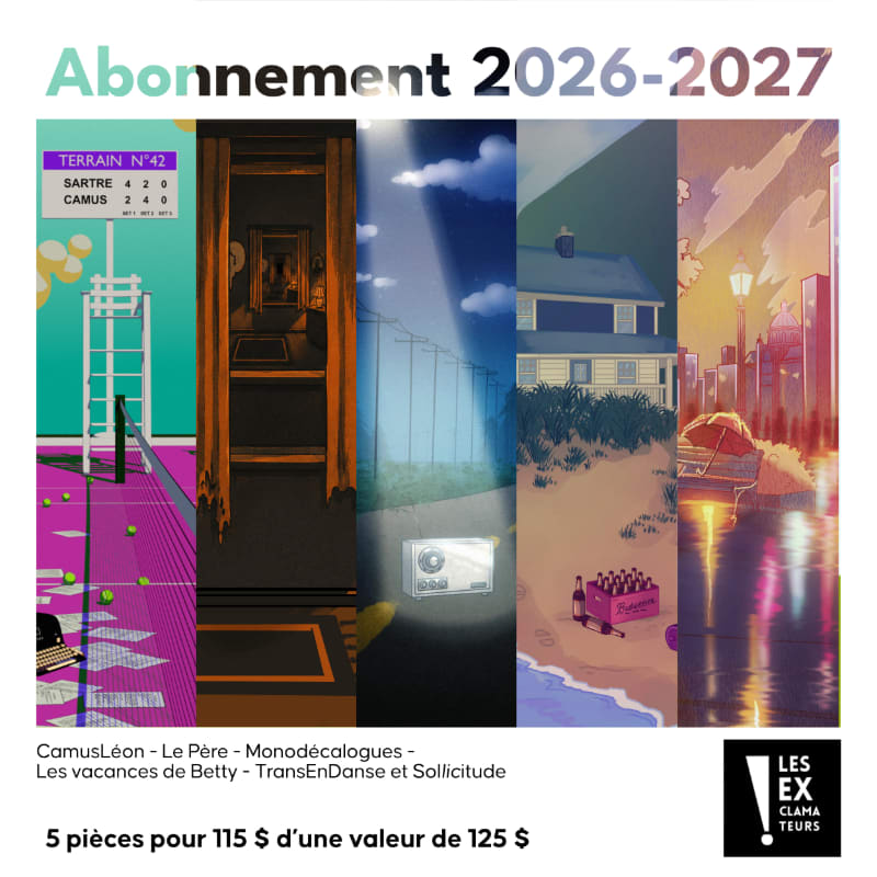 A promotional poster for the 2026-2027 season features a series of vertical artistic panels in the foreground and a white background with text at the top and bottom.