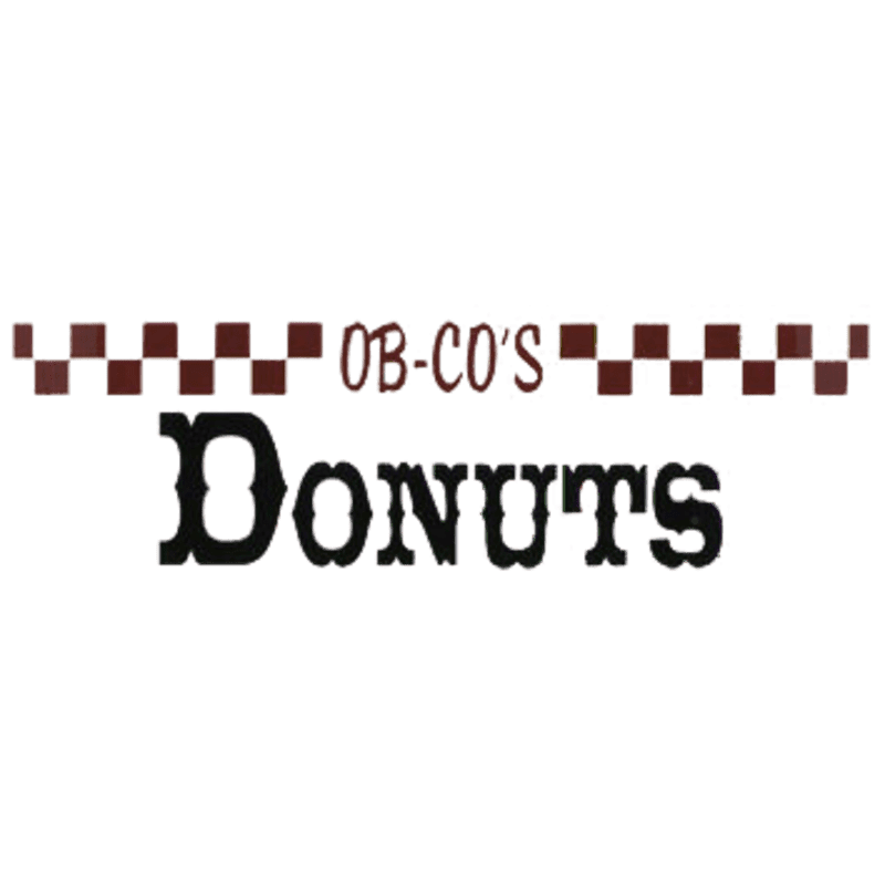 The text "OB-CO'S Donuts" and a brown checkered border are centered against a plain white background.
