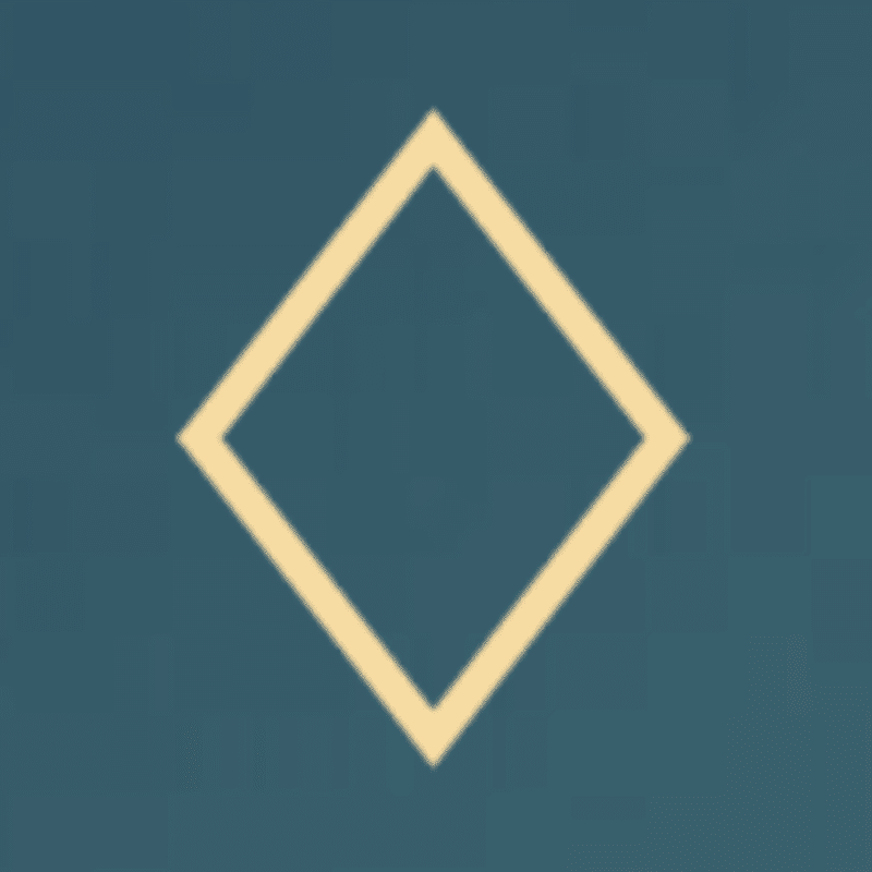 A pale yellow diamond outline is centered on a solid dark teal background.