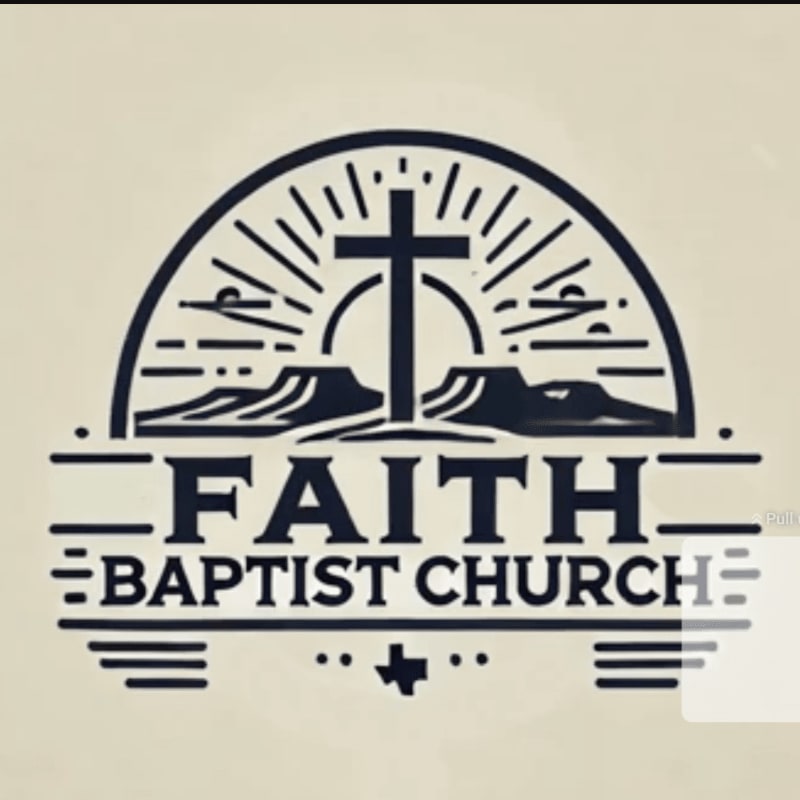 A dark blue logo featuring a cross, mountains, and a rising sun sits against a plain, light beige background.