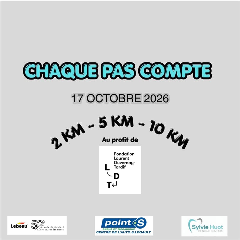 Blue and black text announcing a walking event on October 17, 2026, is centered against a plain light gray background with sponsor logos at the bottom.