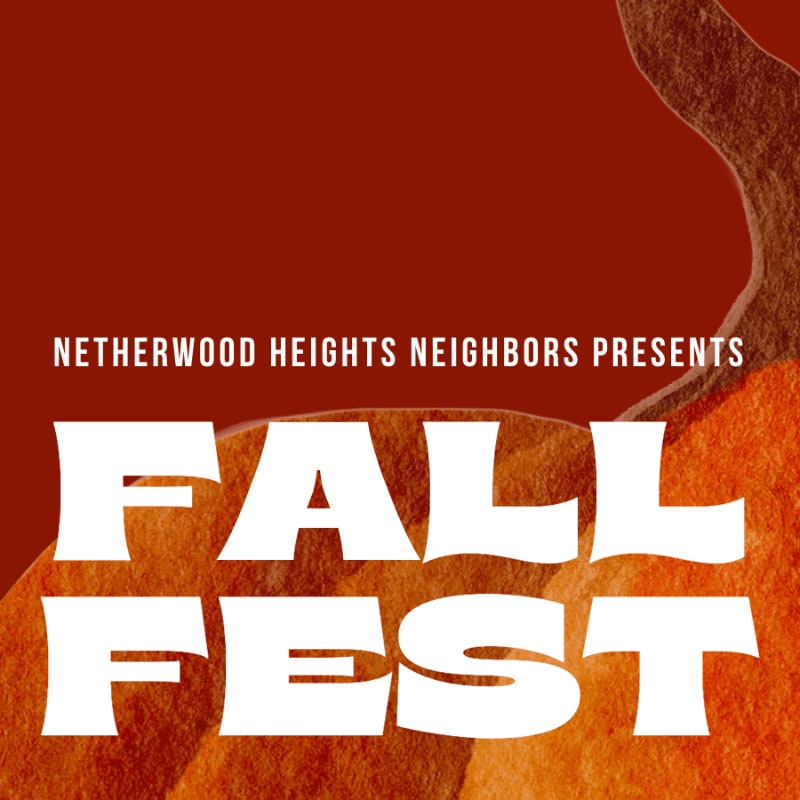 Bold white text reading "FALL FEST" sits in the foreground against a textured orange and red autumnal background.