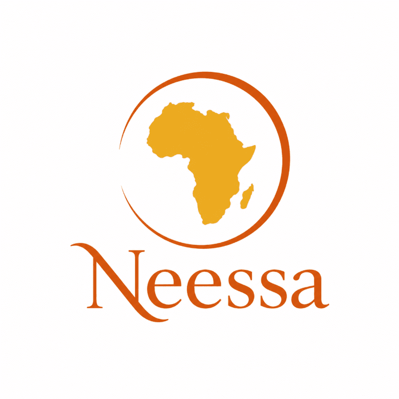 An orange logo featuring a map of Africa inside a circle above the word "Neessa" set against a plain white background.