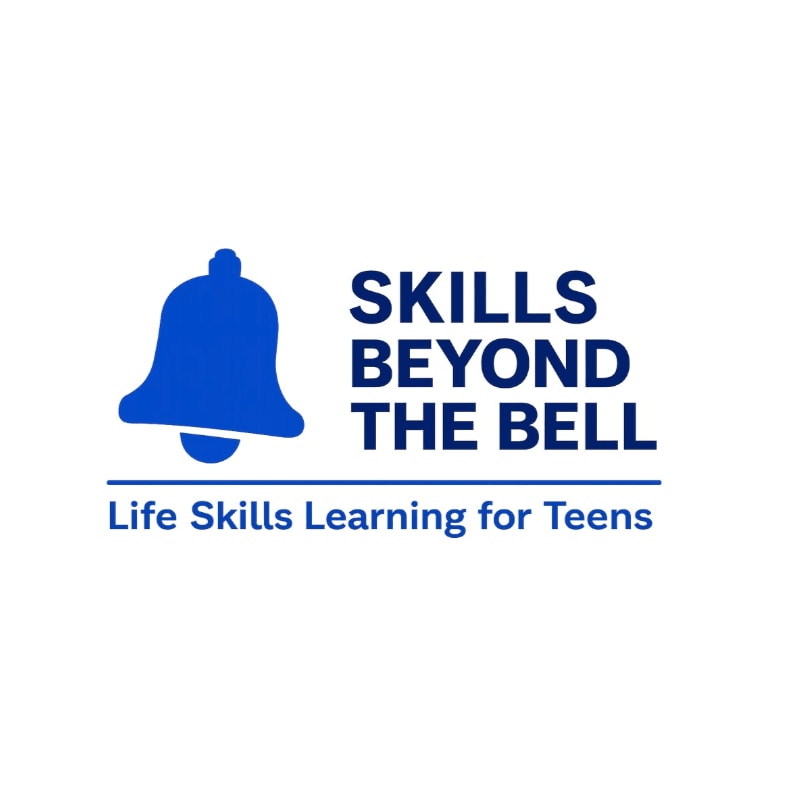 A blue bell icon and the text "SKILLS BEYOND THE BELL: Life Skills Learning for Teens" are centered against a plain white background.