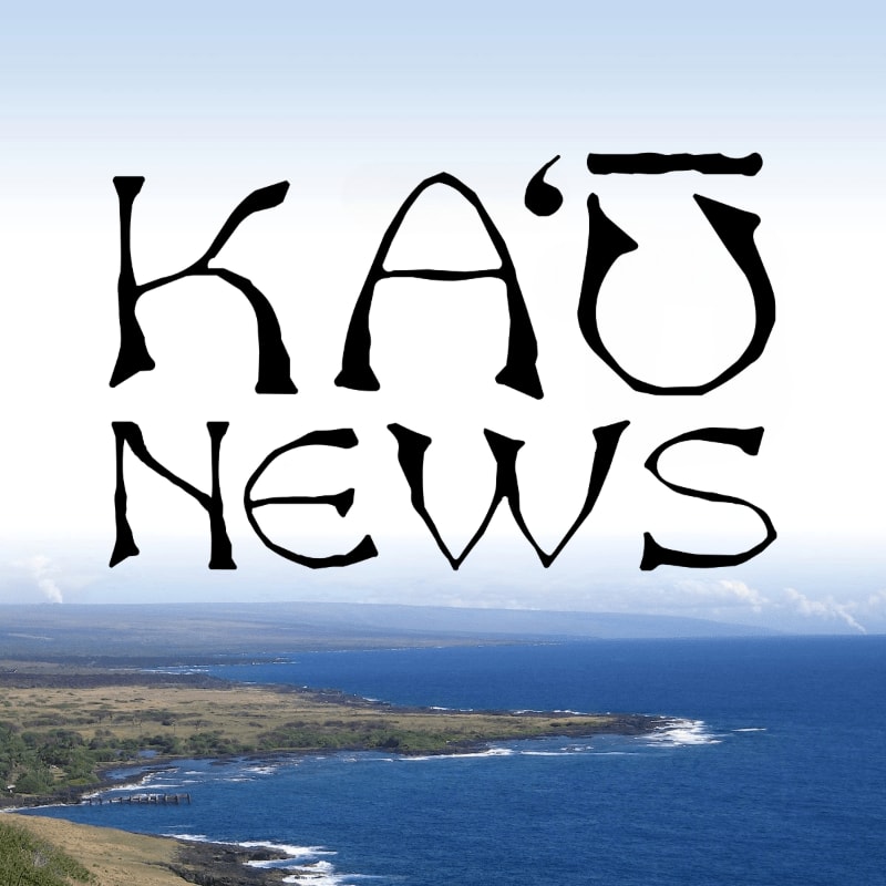 The words "KA'U NEWS" are written in a stylized black font over a scenic coastal landscape with a blue ocean and a clear sky.