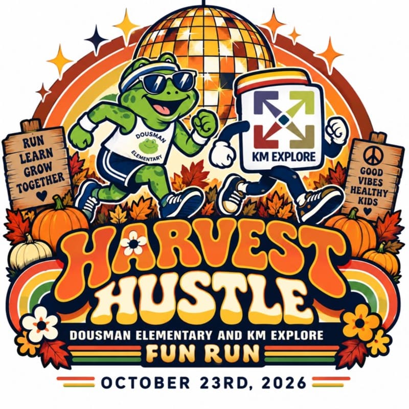 A green frog and a white box character run together in the foreground, set against a background featuring a disco ball, autumn leaves, and pumpkins.