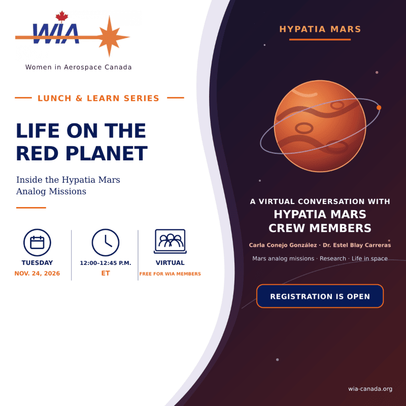 An event flyer for "Life on the Red Planet" features event details and logos on a white foreground, set against a dark blue space-themed background with an illustration of Mars.