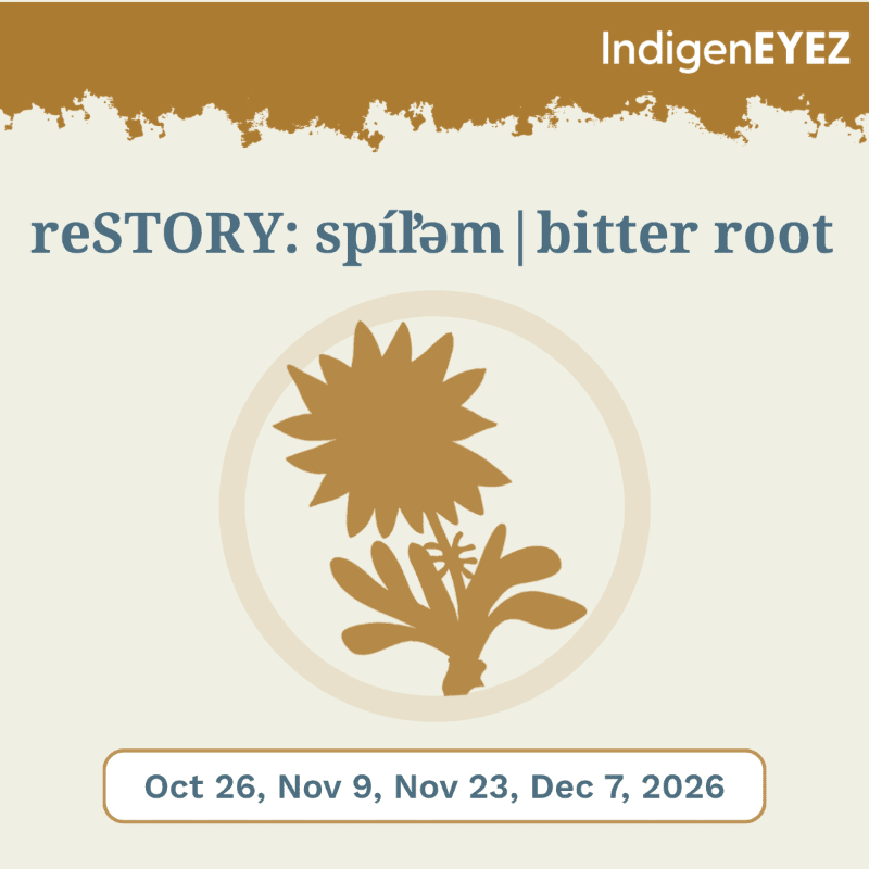 A gold silhouette of a bitter root plant is centered on a light beige background with text and a gold border at the top.
