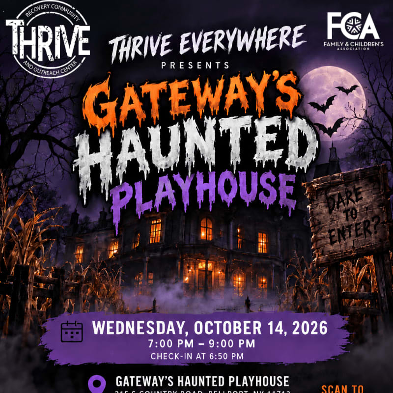 Bold text announcing "Gateway's Haunted Playhouse" sits in the foreground over a spooky scene featuring a haunted house, corn stalks, and a full moon in the background.