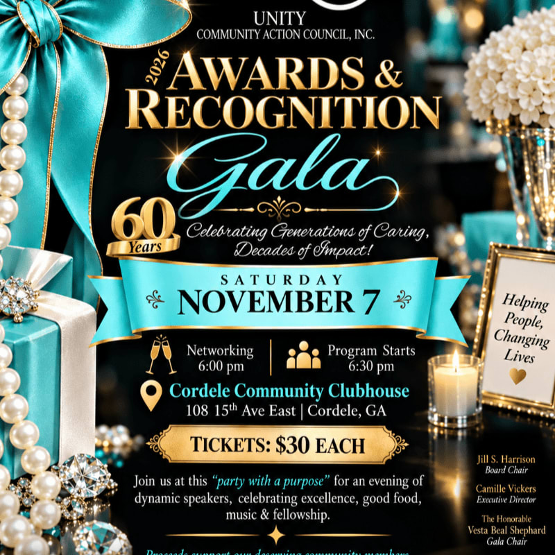 A formal gala invitation featuring a teal bow and pearls in the foreground against a dark, blurred background of elegant event decor.
