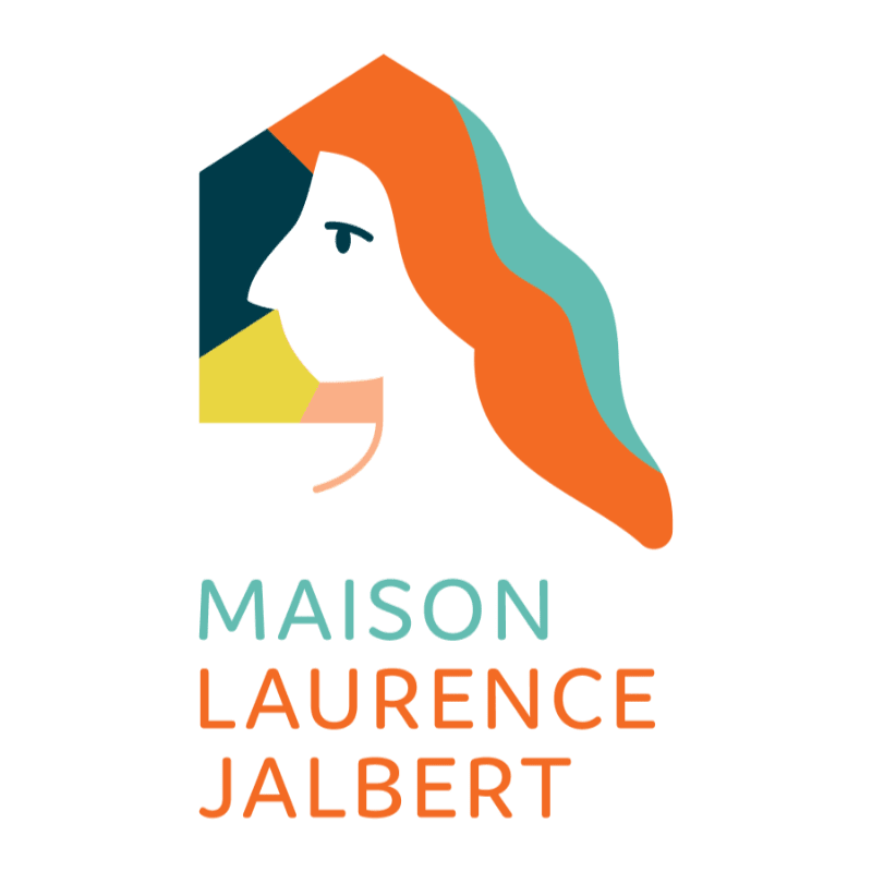 A colorful, stylized profile of a woman's face is positioned above the text "MAISON LAURENCE JALBERT" against a plain white background.